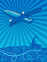 Image showing Air plane flying over the sea vector illustration