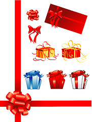 Image showing bows, giftboxes, ribbons