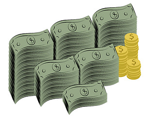 Image showing Illustration of dollar bills and coins