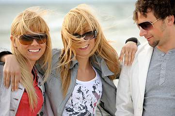 Image showing Happy friends on the beach