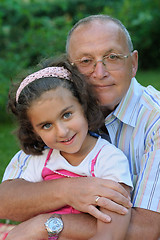 Image showing Happy grandfather and kid outdoors