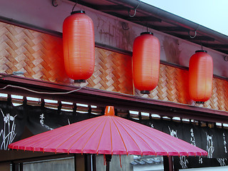 Image showing Lanterns and umbrella