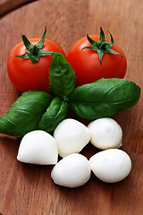 Image showing mozzarella and cherry tomatoes