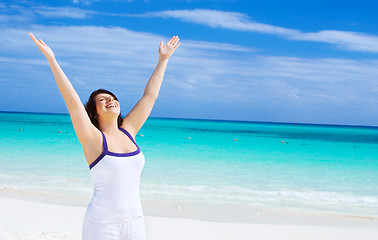 Image showing happy woman on the beach