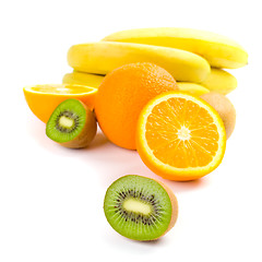 Image showing kiwi, oranges and bananas
