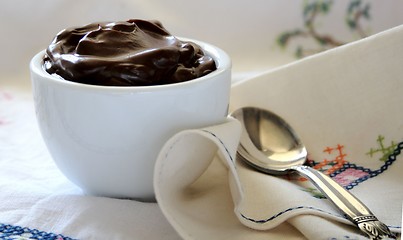 Image showing chocolate pudding on vintage cloth