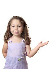 Image showing Beautiful smiling girl with one hand outstretched