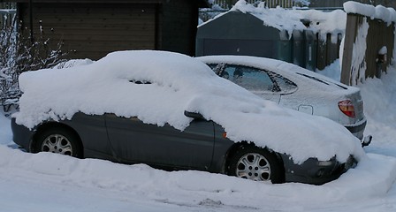 Image showing Cars covered in snow