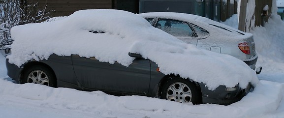 Image showing Cars covered in snow