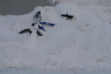 Image showing Bike covered in snow