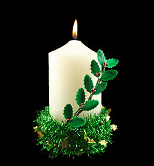 Image showing Christmas Candle With Holly