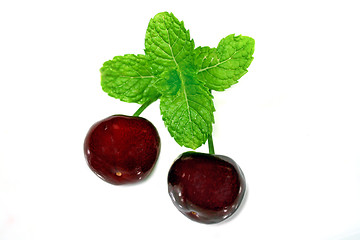 Image showing Cherries With Mint