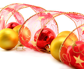 Image showing Xmas Baubles And Ribbon