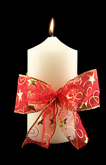 Image showing Christmas Candle With Red Bow