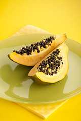 Image showing Papaya fruit halves  