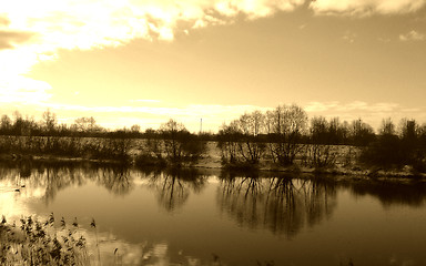 Image showing Reflection in water, sepia