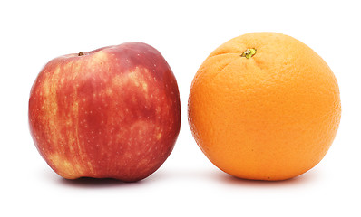 Image showing red apple and orange 