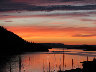 Image showing Sun set in the fjord