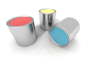 Image showing red, blue and yellow paint cans