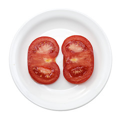 Image showing slice of tomato on plate 