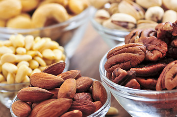 Image showing Bowls of assorted nuts