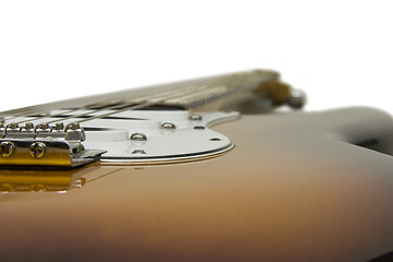 Image showing Electric guitar focused on the tremolo and bridge pickup