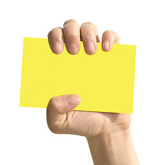 Image showing yellow card in woman hand