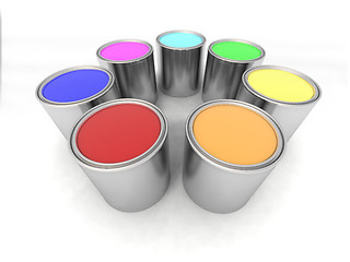 Image showing rainbow color paint cans