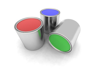 Image showing red, blue and green paint cans