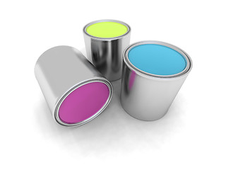 Image showing purple, yellow and blue paint cans