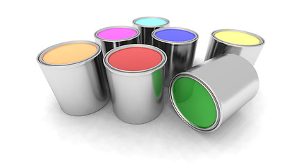 Image showing rainbow color paint cans