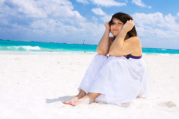 Image showing happy woman with white sarong