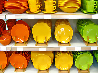 Image showing Colorful plates and cups