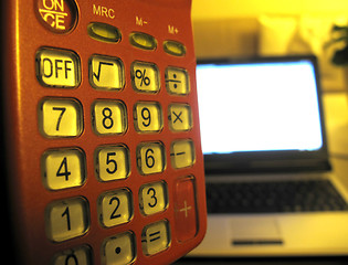 Image showing Calculator and computer