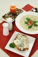 Image showing Spinach Soup And Cheese Toast