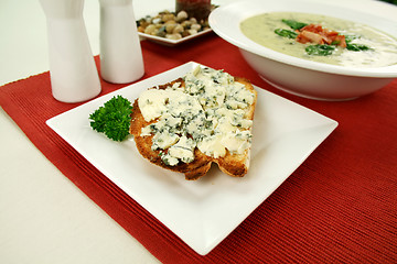 Image showing Blue Cheese Toast And Soup