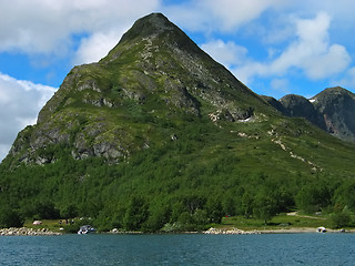 Image showing Triangular hill on coast of Gjende lake