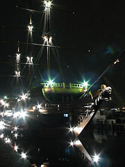 Image showing Sailer at night - vertical, colour