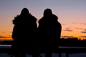 Image showing Silhouettes of  a romantic Couple