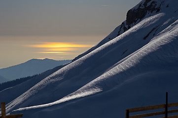 Image showing sunset, mountains and sea