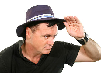 Image showing Man Looks Away In Hat