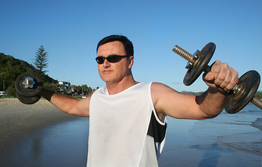 Image showing Weights Workout On The Beach