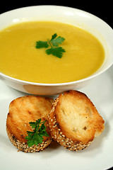 Image showing Pumpkin Soup With Garlic Bread