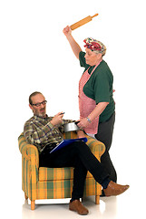 Image showing Housewife with lazy husband