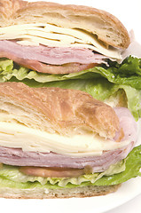 Image showing gourmet ham swiss cheese sandwich on croissant bread