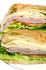 Image showing gourmet ham swiss cheese sandwich on croissant bread