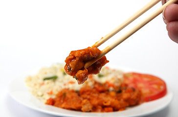 Image showing Chopsticks sweet and sour