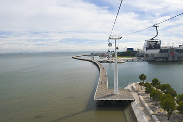 Image showing aerial view of Tajo river modern embankment 