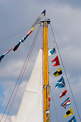 Image showing sea ship mast with flags