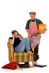 Image showing Housewife with lazy daughter